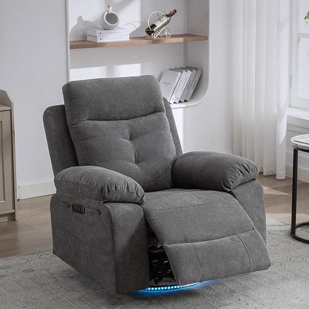 270° Swivel Power Recliner Chair with Built-in Speakers & LED Lights & USB Ports