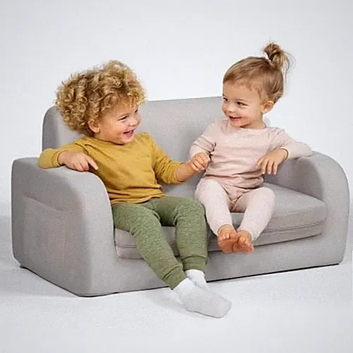 3-in-1 Extra Wide Convertible Kids Couch, Flip Open Toddler Couch Gray Crystal