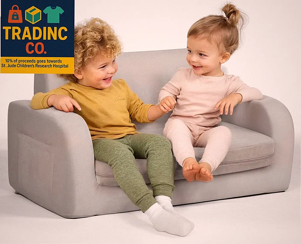 3-In-1 Extra Wide Convertible Kids Couch, Flip Open Toddler Couch to Lounger, Co