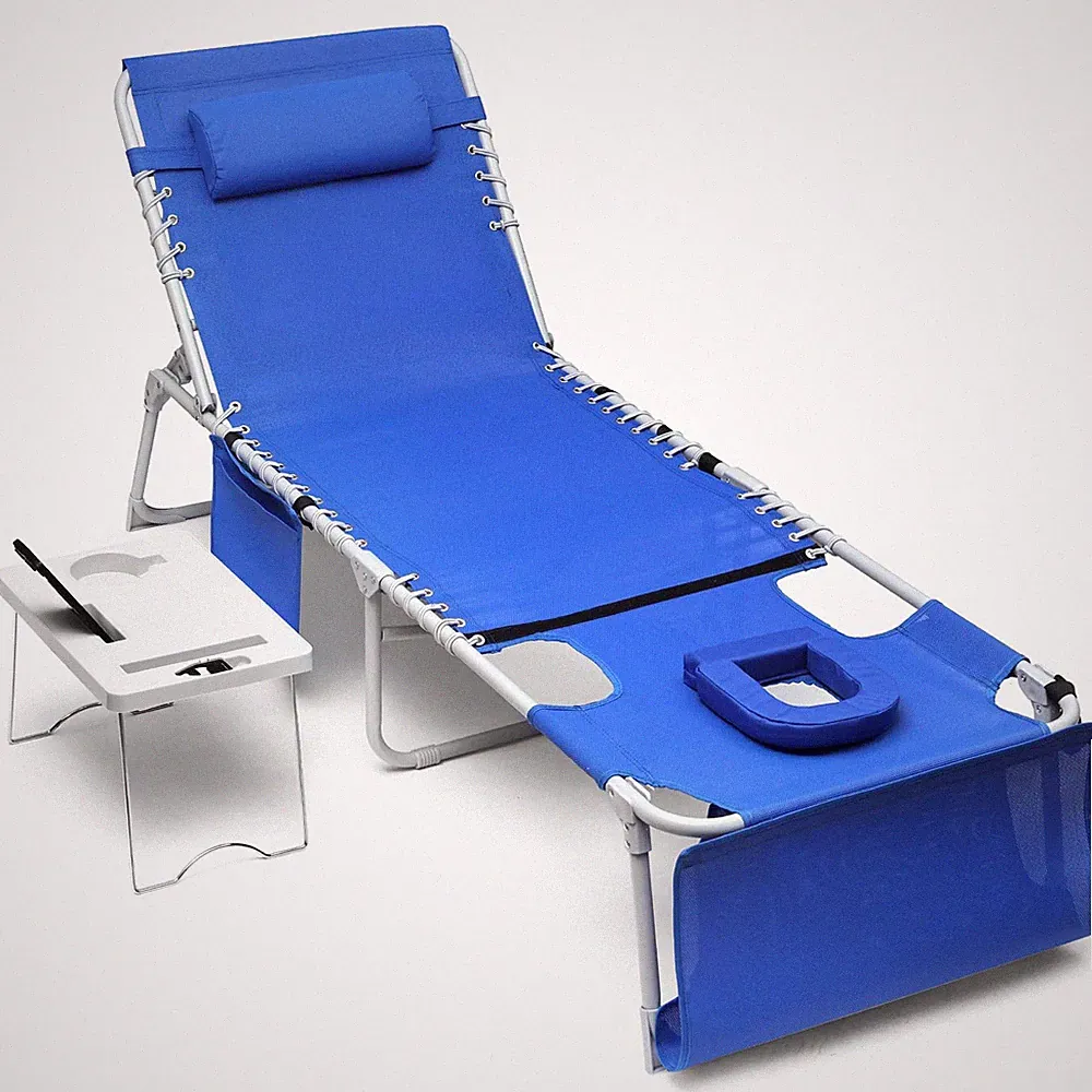 3-in-1 Sun Tanning Chair with Face Holes, Breathable Chaise Lounge Chair Outd...