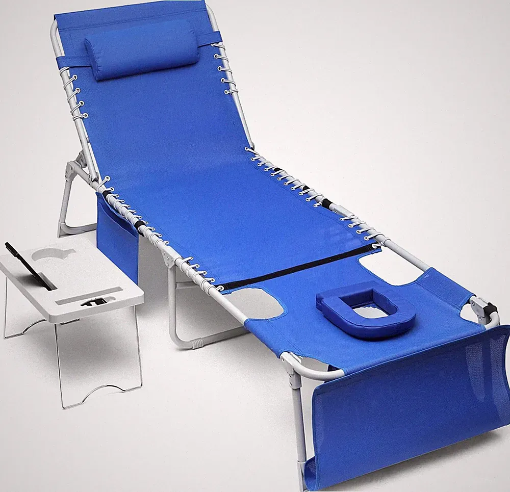 3-In-1 Sun Tanning Chair with Face Holes, Breathable Chaise Lounge Chair Outdoor