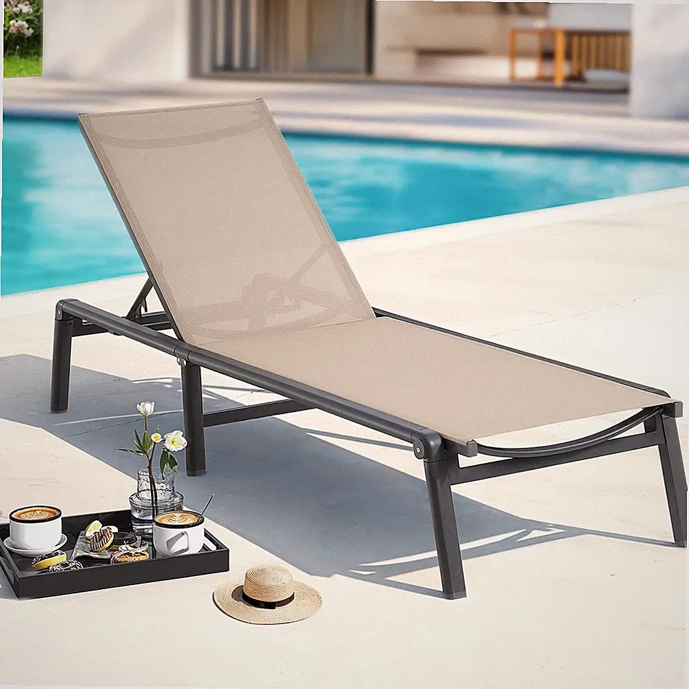 Aluminum Chaise Lounge Chair Outdoor, Foldable & Assembly Free Outdoor Lounge...