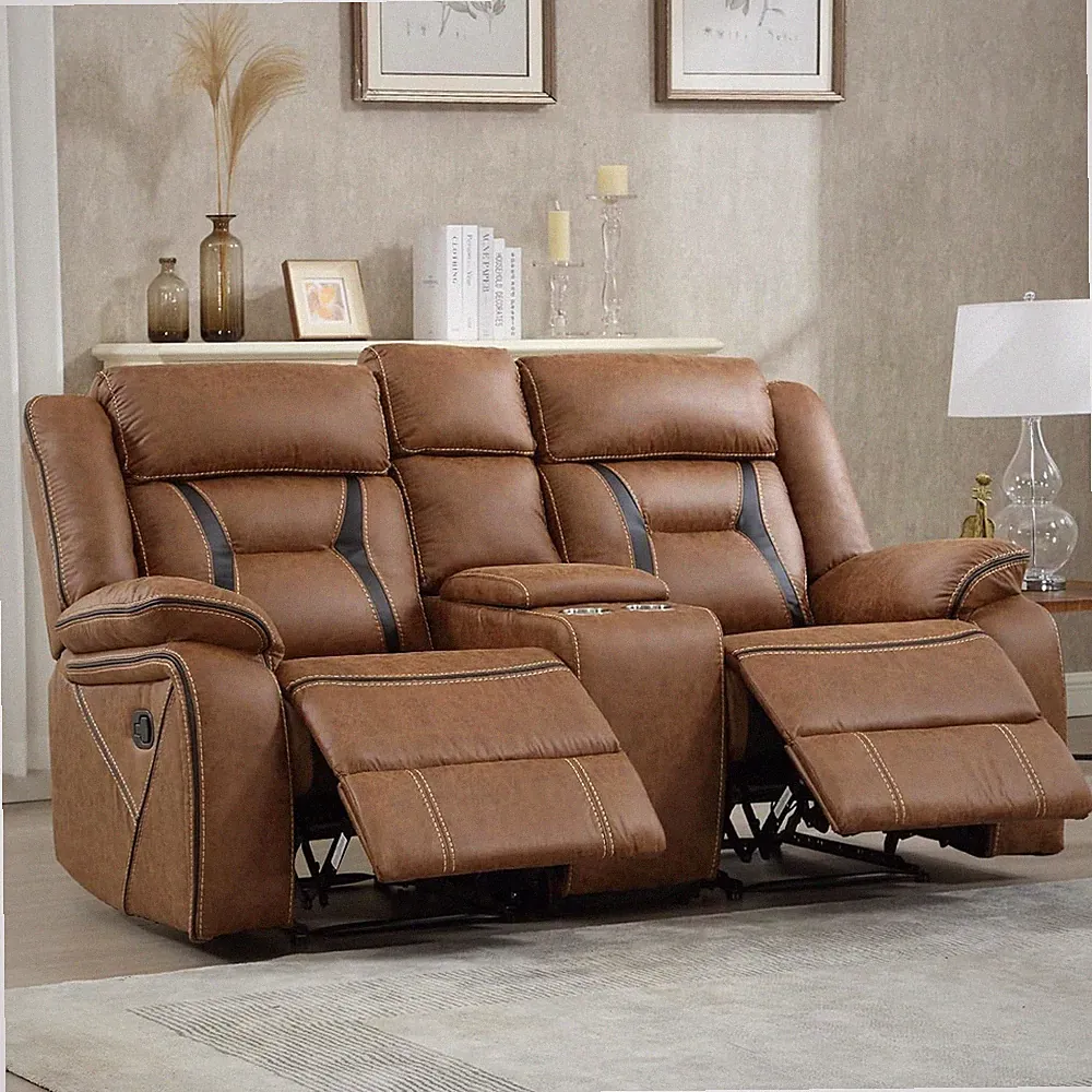 EBELLO Faux Leather Manual Loveseat Recliner, 2 Seat Reclining Sofa Chairs