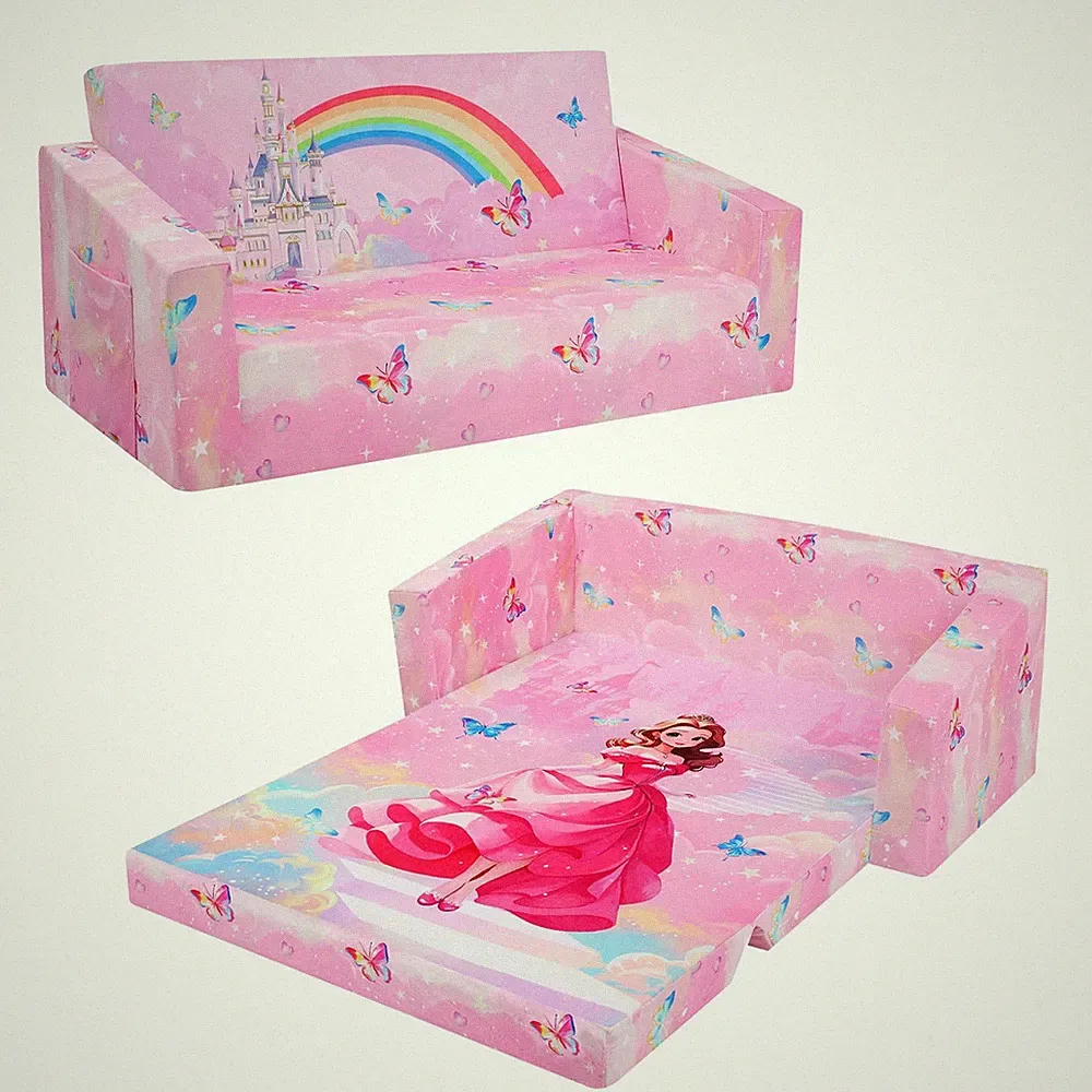 Foldable Sofa Couch 2 in 1 Children Convertible Sofa to Lounger Flip Open Tod...
