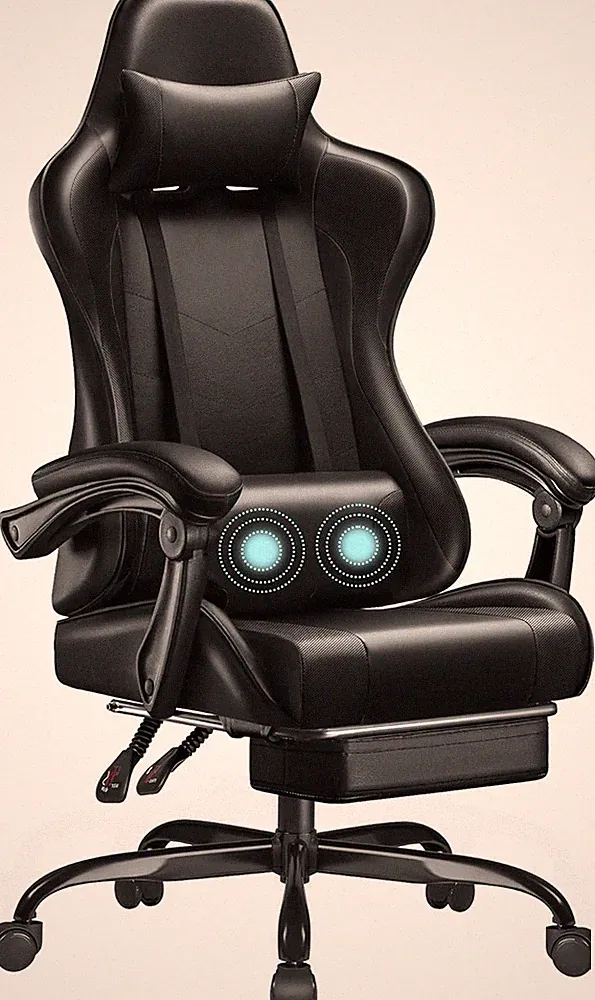Gaming Chair, Video Game Chair with Footrest and Massage Lumbar Support, Ergonom