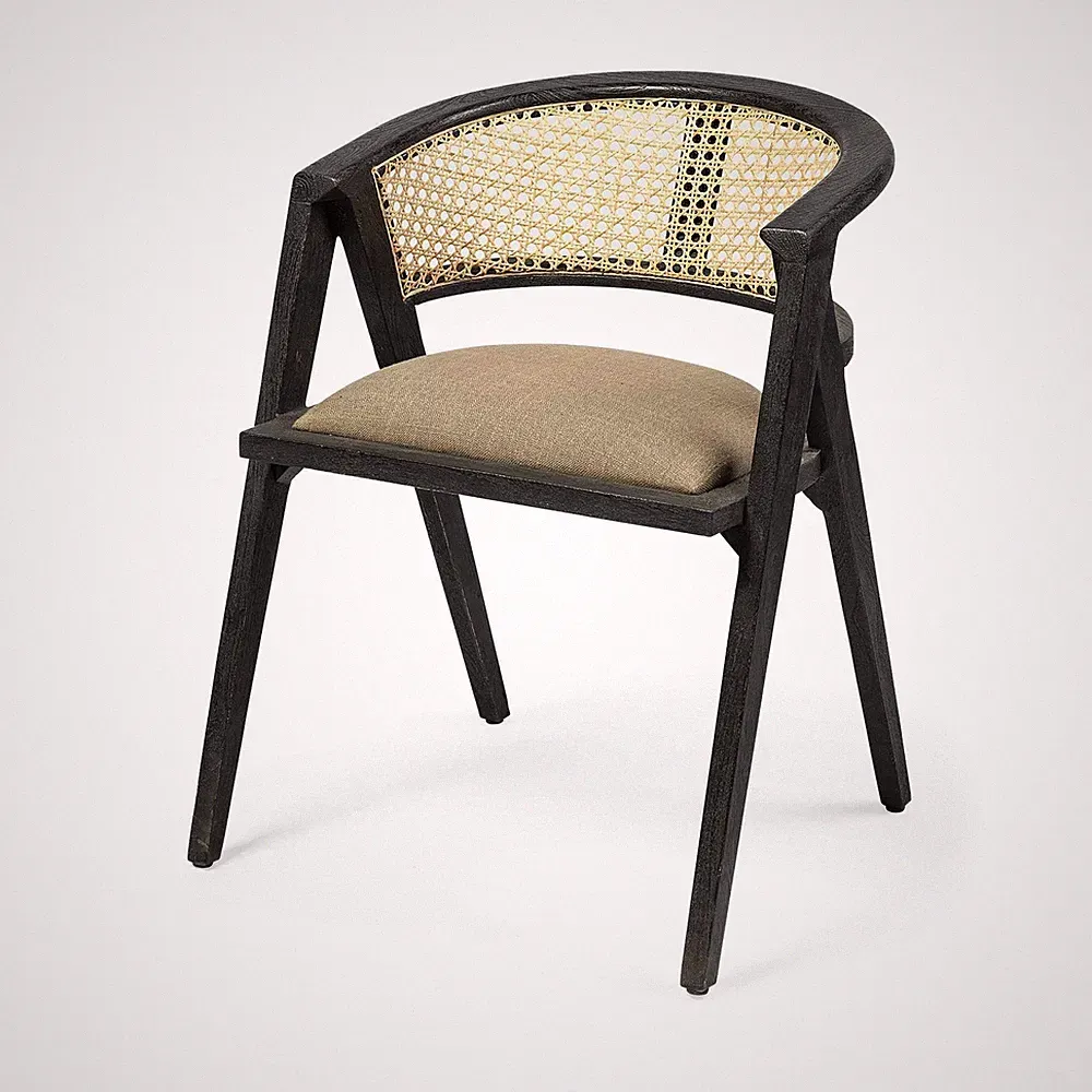 Gray And Black Upholstered Linen Open Back Dining Arm Chair