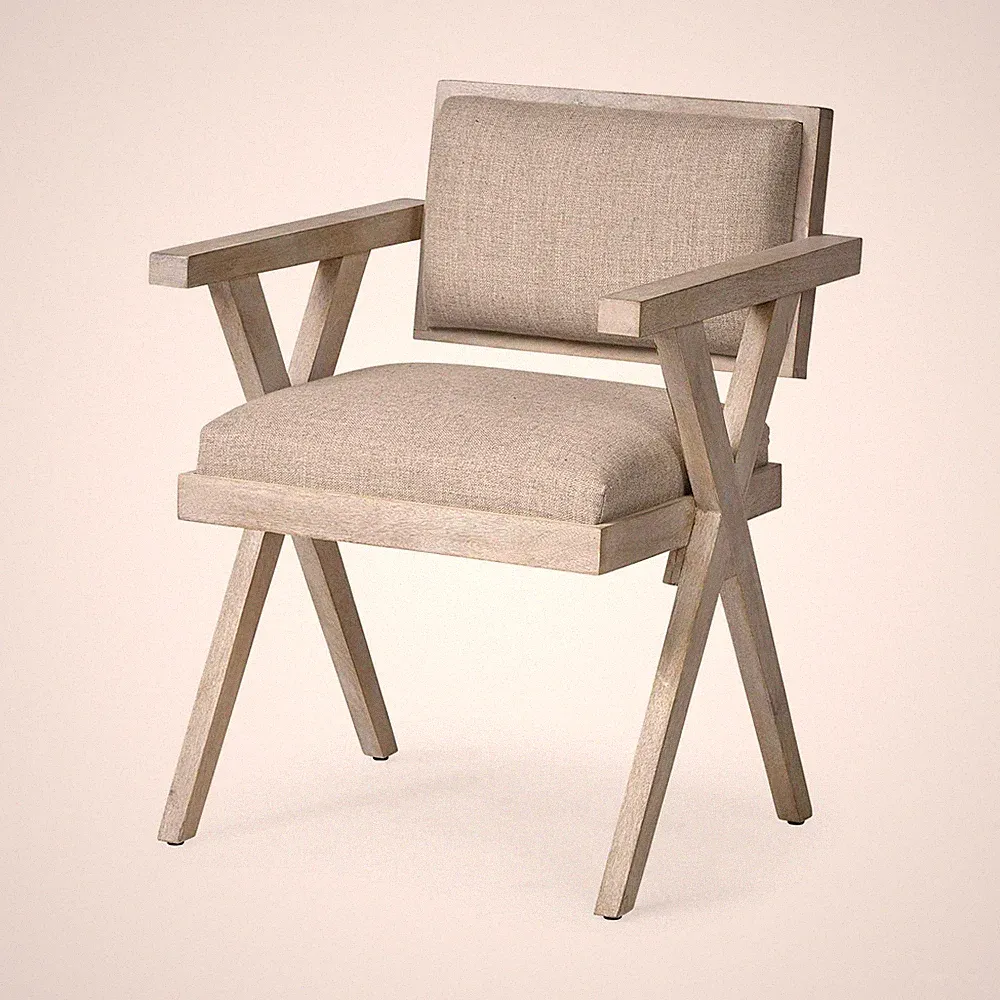 Gray Upholstered Fabric Open Back Dining Arm Chair