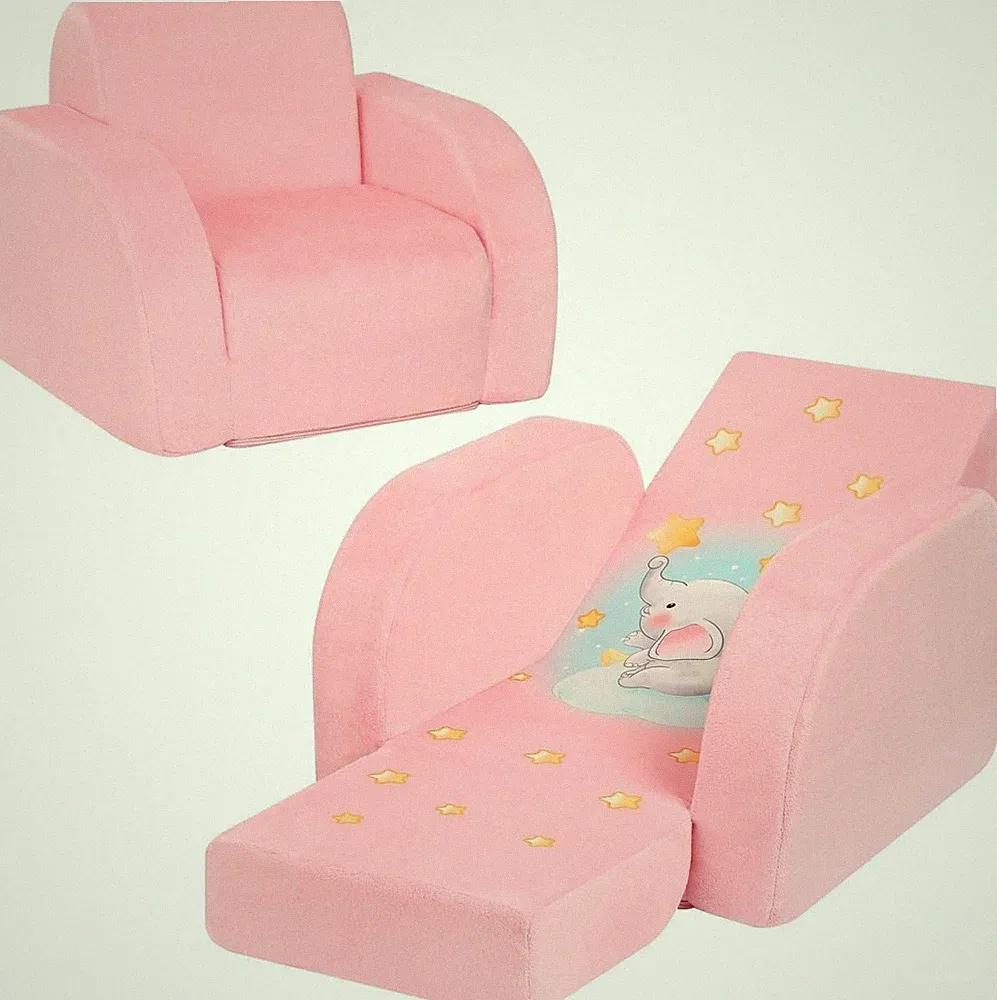 Kids 3-in-1 Sofa Couch – Flip Open Toddler Lounger, Pink Velvet
