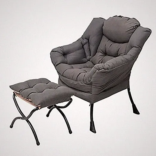Lazy Chair with Ottoman, Large Dark Accent Lounge Chair with a Side Grey