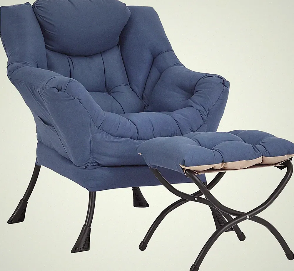 Modern Lazy Chair & Ottoman with Armrests and Side Pocket for Relaxation