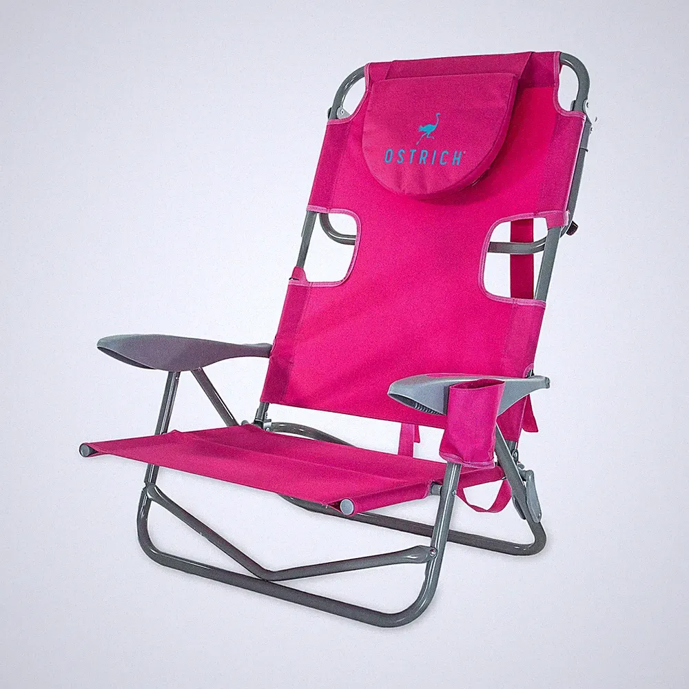 Ostrich On-Your-Back Outdoor Reclining Beach Pool Camping Chair, Pink (Open Box)