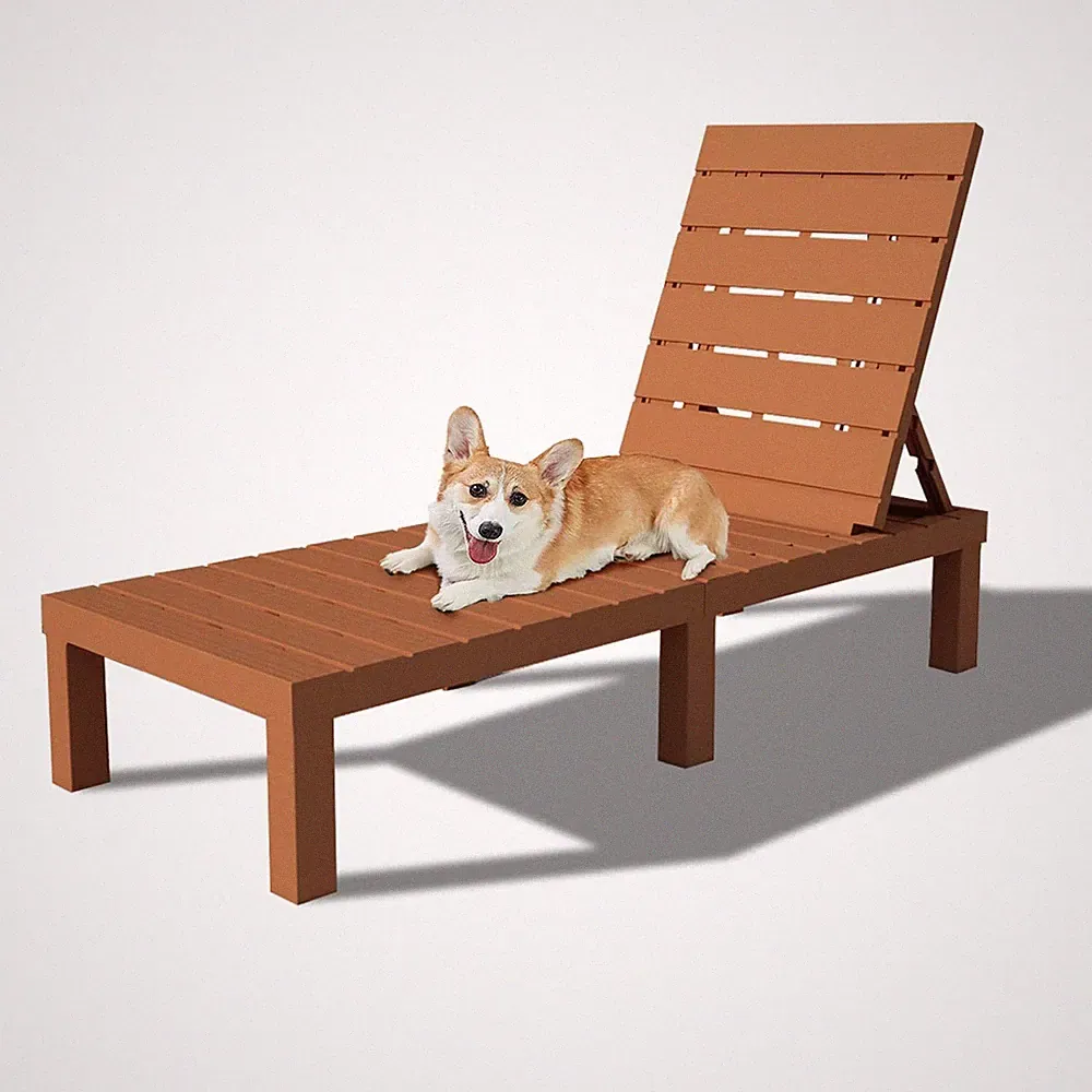 Outdoor Chaise Lounge,Resin Pool Lounge Chair Waterproof Recliner, Caramel