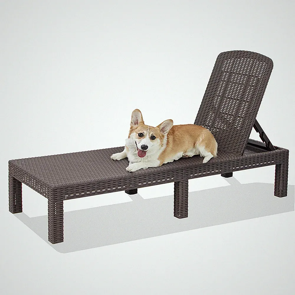 Outdoor Chaise Lounge,Resin Pool Lounge Chair Waterproof Recliner,Mocha