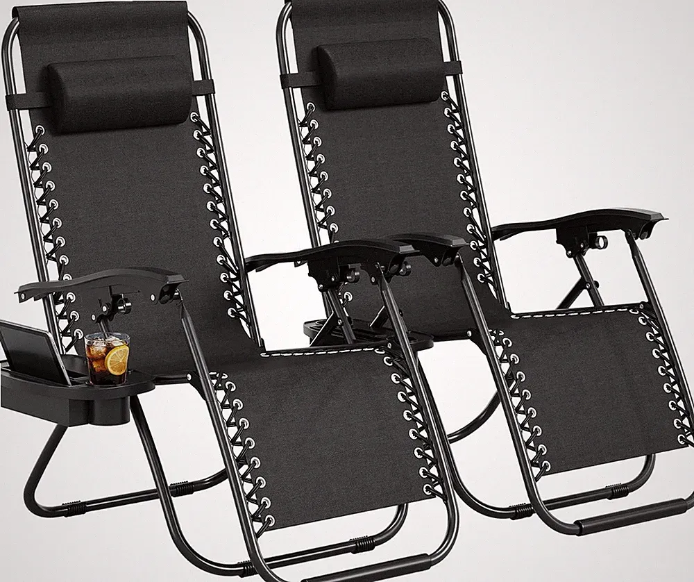 Zero Gravity Chair Set of 2, Patio Lounge Chair Outdoor with Pillow & Cup Holder